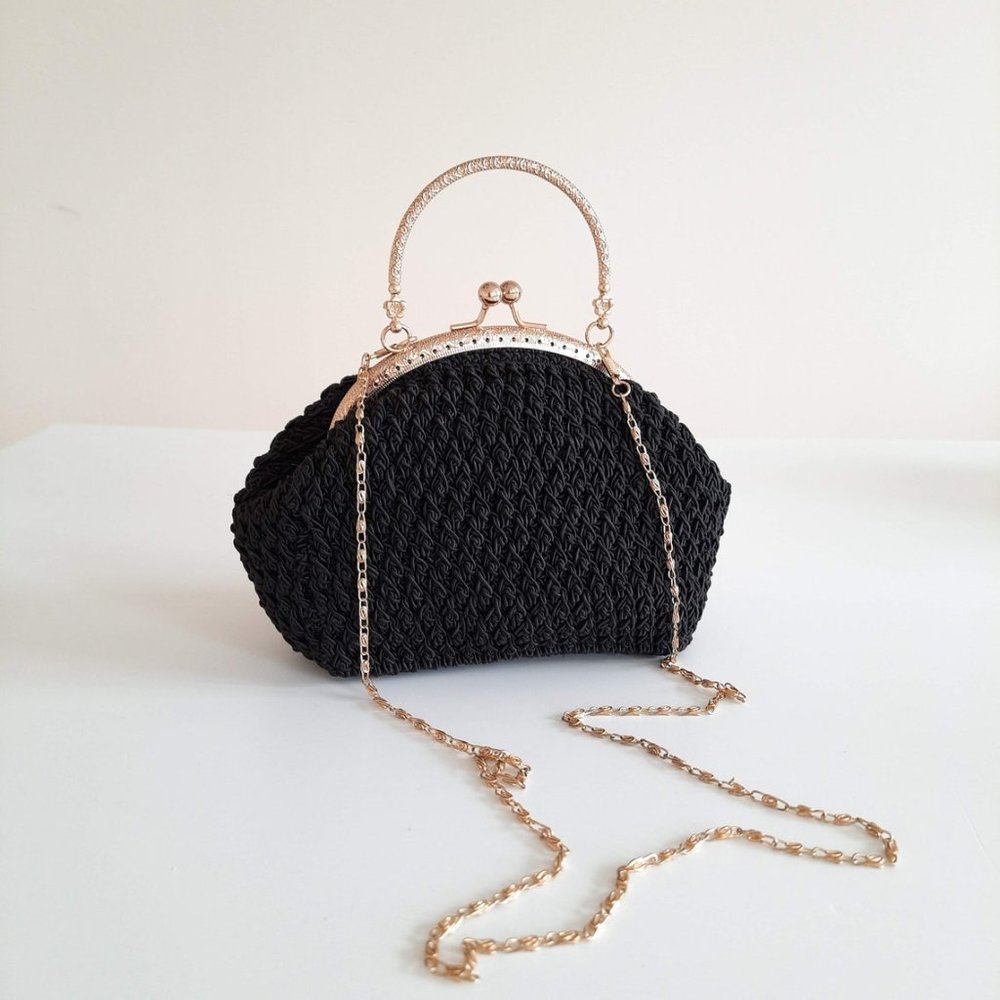 Handmade Bag Black Colored Crochet Handbag Luxury Bag Woven Bag Gift for Your Lo